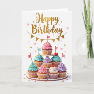 Cartão de Aniversário de Cupcake Pastel