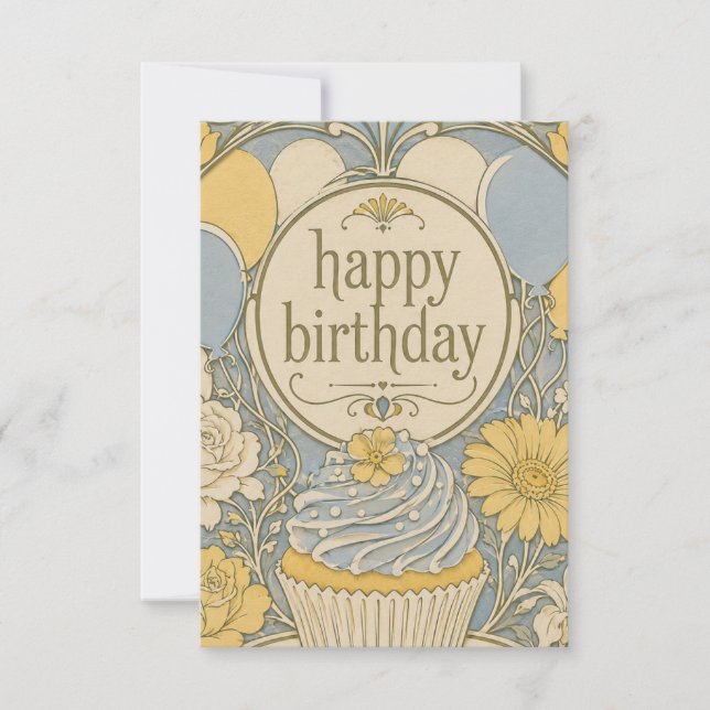 cartão de aniversário de cupcake vintage (Frente)