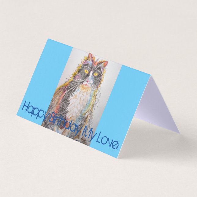 Cartão de Aniversário de Desenho De Gato De Tuxedo (Frente)