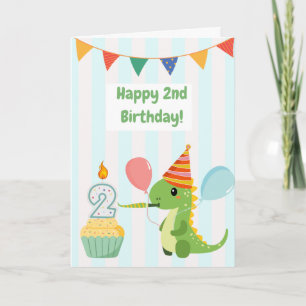 Cartão de Aniversário de Dinossauro Listrado Azul