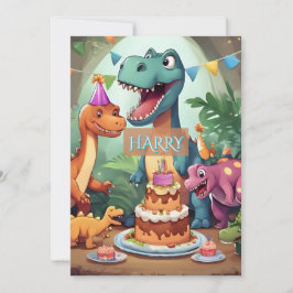 Cartão de aniversário de dinossauro para crianças