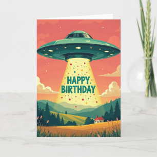 Cartão de Aniversário de Disco Voador Cósmico