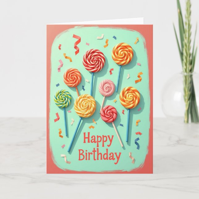 Cartão de Aniversário de Doces em Espiral (Frente)
