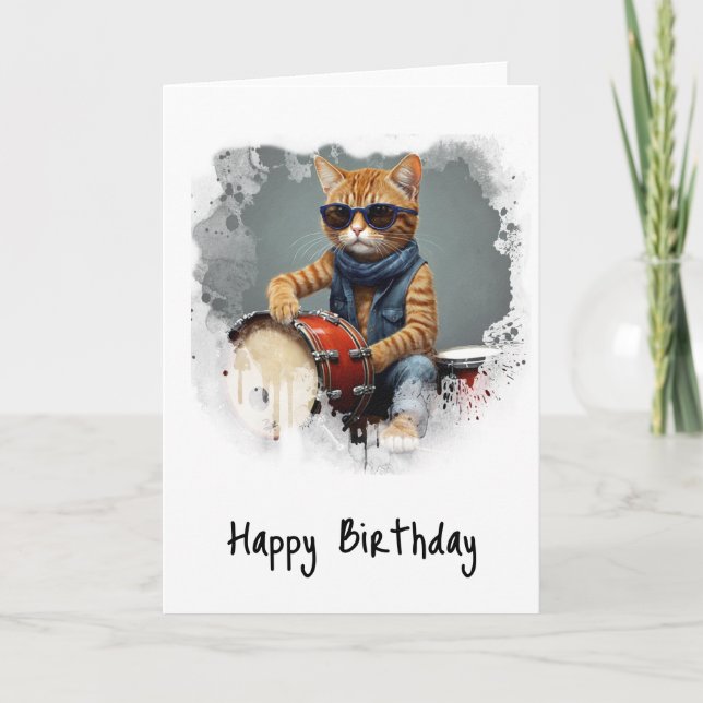 *~* Cartão de aniversário de DRUMMER de Gatinho Le (Frente)