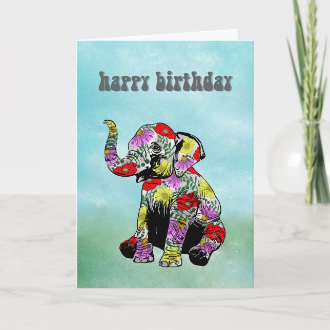 Cartão de Aniversário de Elefante Bebê (Frente)