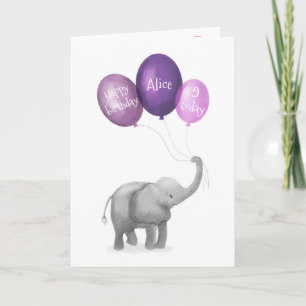 Cartão de aniversário de elefante de bebê (roxo)