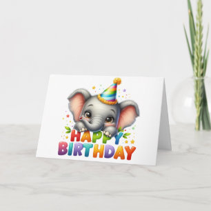 Cartão de aniversário de elefante fofo