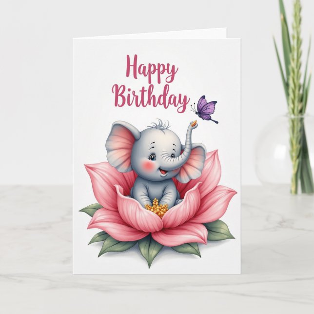 Cartão de Aniversário de Elefante Fofo (Frente)