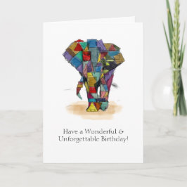 Cartão de Aniversário de Elefante Mosaico
