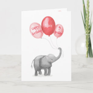 Cartão de aniversário de elefante para bebês (rosa