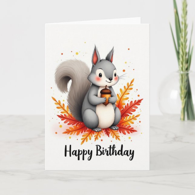 Cartão de Aniversário de Esquilo Alegre (Frente)