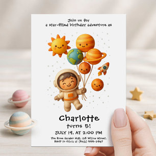 Cartão de Aniversário de Explorador Espacial Fofo