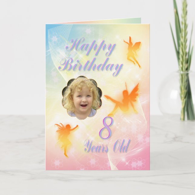 Cartão de aniversário de fada de flor com 8 anos (Frente)