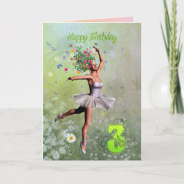 Cartão de aniversário de fada de flores com 3 anos