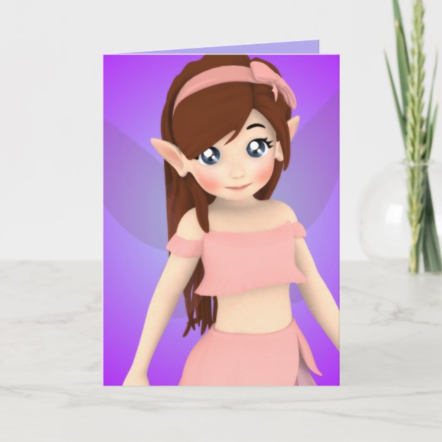 Cartão de Aniversário de Fada Fada de Animação Ros (Frente)