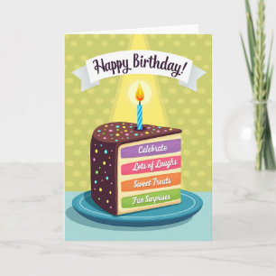 Cartão de Aniversário de Fatia de Bolo Doce