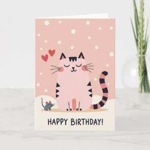 Cartão de Aniversário de Felino Pastel