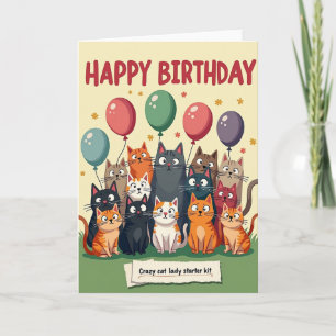 Cartão de Aniversário de Felinos de Desenho Animad