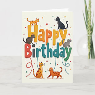 Cartão de Aniversário de Felinos Divertidos