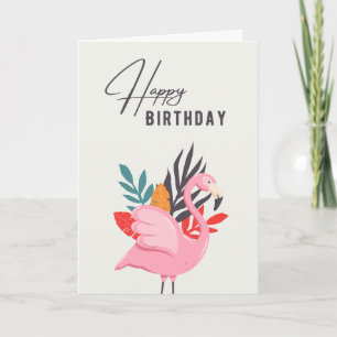 Cartão de aniversário de Flamingo rosa tropical