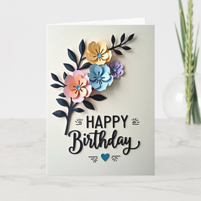 Cartão de Aniversário de Flor Camada (Frente)