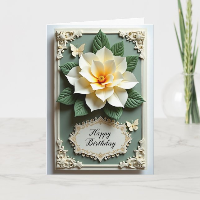 Cartão de Aniversário de Flor Esculpida (Frente)