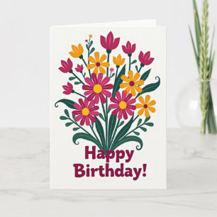 Cartão de Aniversário de Flor Estilizada