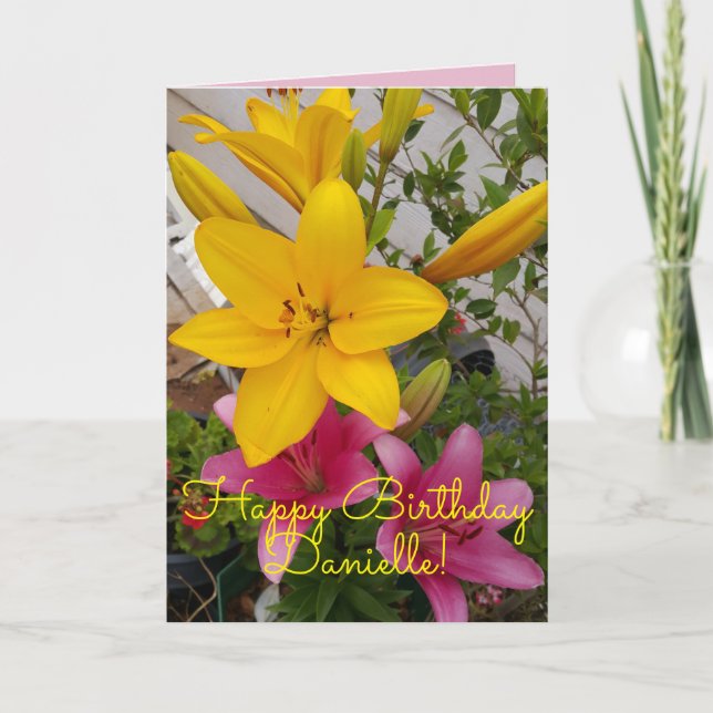 Cartão de Aniversário de Flor Flor Verde Cor-de-Ro (Frente)