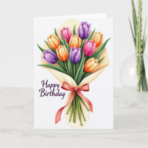 Cartão de Aniversário de Flor Ilustrada