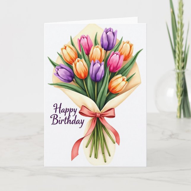 Cartão de Aniversário de Flor Ilustrada (Frente)