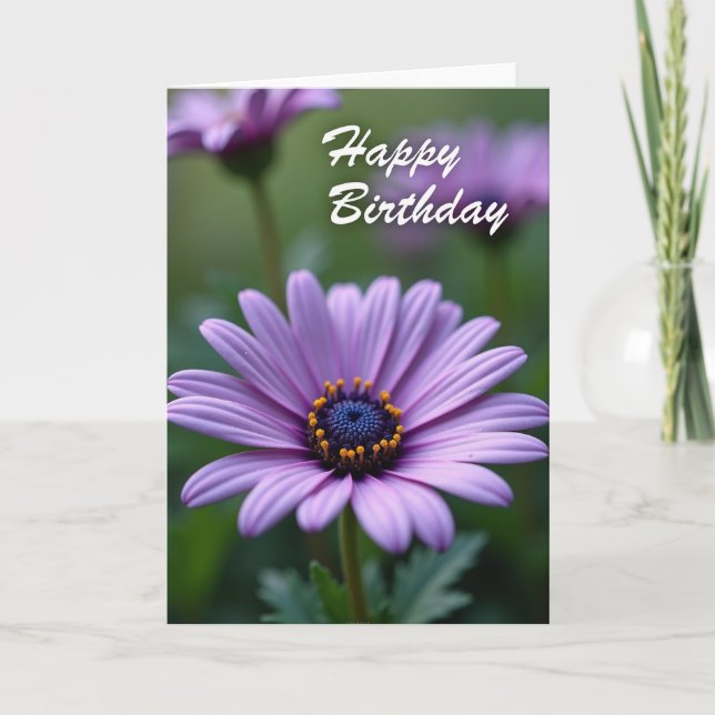 Cartão de Aniversário de Flor Roxa (Frente)