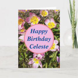 Cartão de Aniversário de Flores Rosa e Amarelo