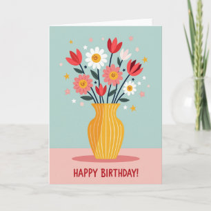 Cartão de Aniversário de Flores Sorridente