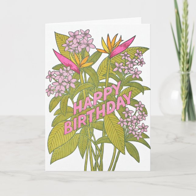 Cartão de Aniversário de Flores Tropicais com Lett (Frente)
