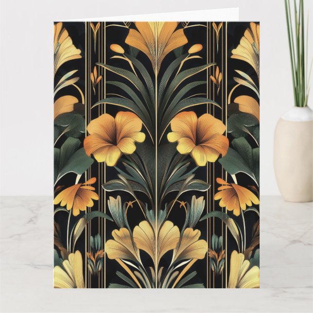 Cartão de Aniversário de Folha Azul Deco (Frente)