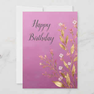 Cartão de Aniversário de Folha Floral e Ouro Rosa
