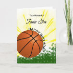 Cartão de Aniversário de Foster Son Basball<br><div class="desc">Dê ao seu filho adotivo de basquete um cartão de beisebol e taco com um tema explosivo de basquete! Uma bola de basquete com as palavras "Para um filho adotivo maravilhoso".</div>