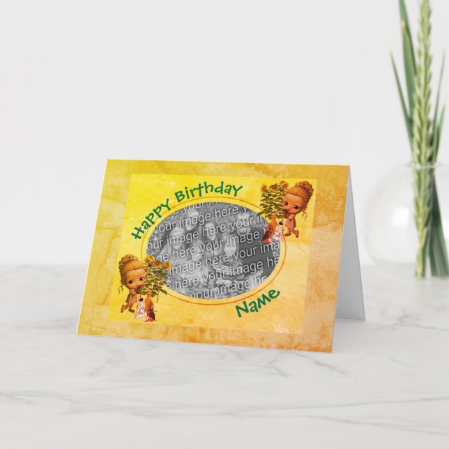 Cartão de Aniversário De Foto Da Rapariga E Cuppie (Frente)