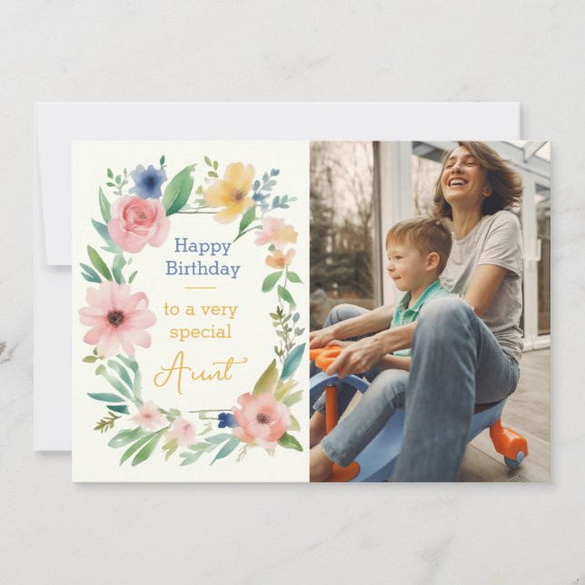 Cartão de Aniversário de Foto Personalizada Floral (Frente)