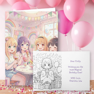 Cartão de Aniversário de Garota de Anime com Págin