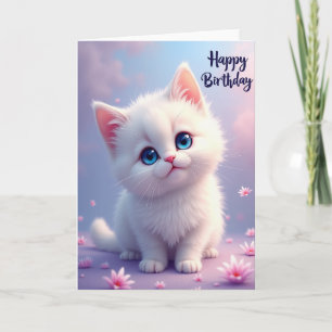 Cartão de Aniversário de Gatinho Branco Alegre