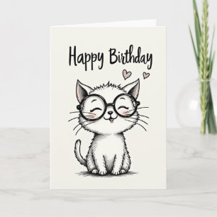 Cartão de Aniversário de Gatinho com Óculos