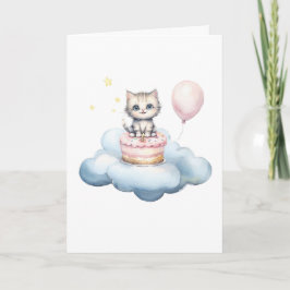 Cartão de aniversário de gatinho em aquarela fofa