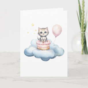 Cartão de aniversário de gatinho em aquarela fofa
