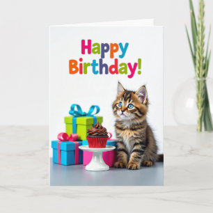 Cartão de Aniversário de Gatinho Fofo