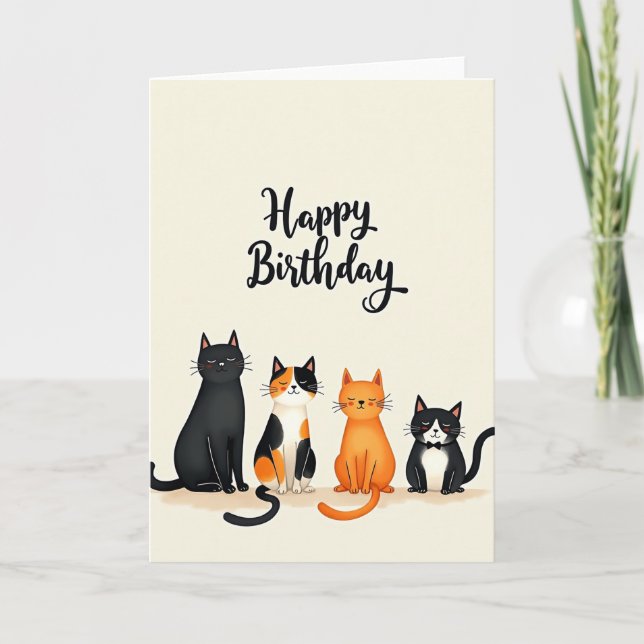 Cartão de Aniversário de Gatinho Fofo (Frente)