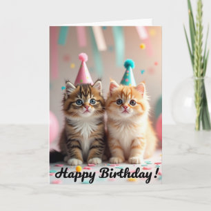 Cartão de Aniversário de Gatinho Fofo com Chapéu