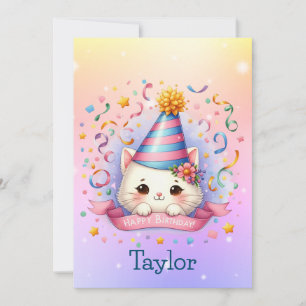 Cartão de Aniversário de Gatinho Gatinho Kawaii