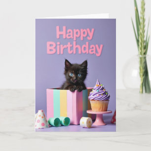 Cartão de Aniversário de Gatinho Pastel