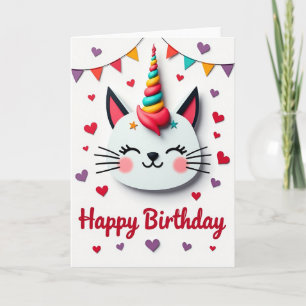 Cartão de Aniversário de Gato Arco-íris